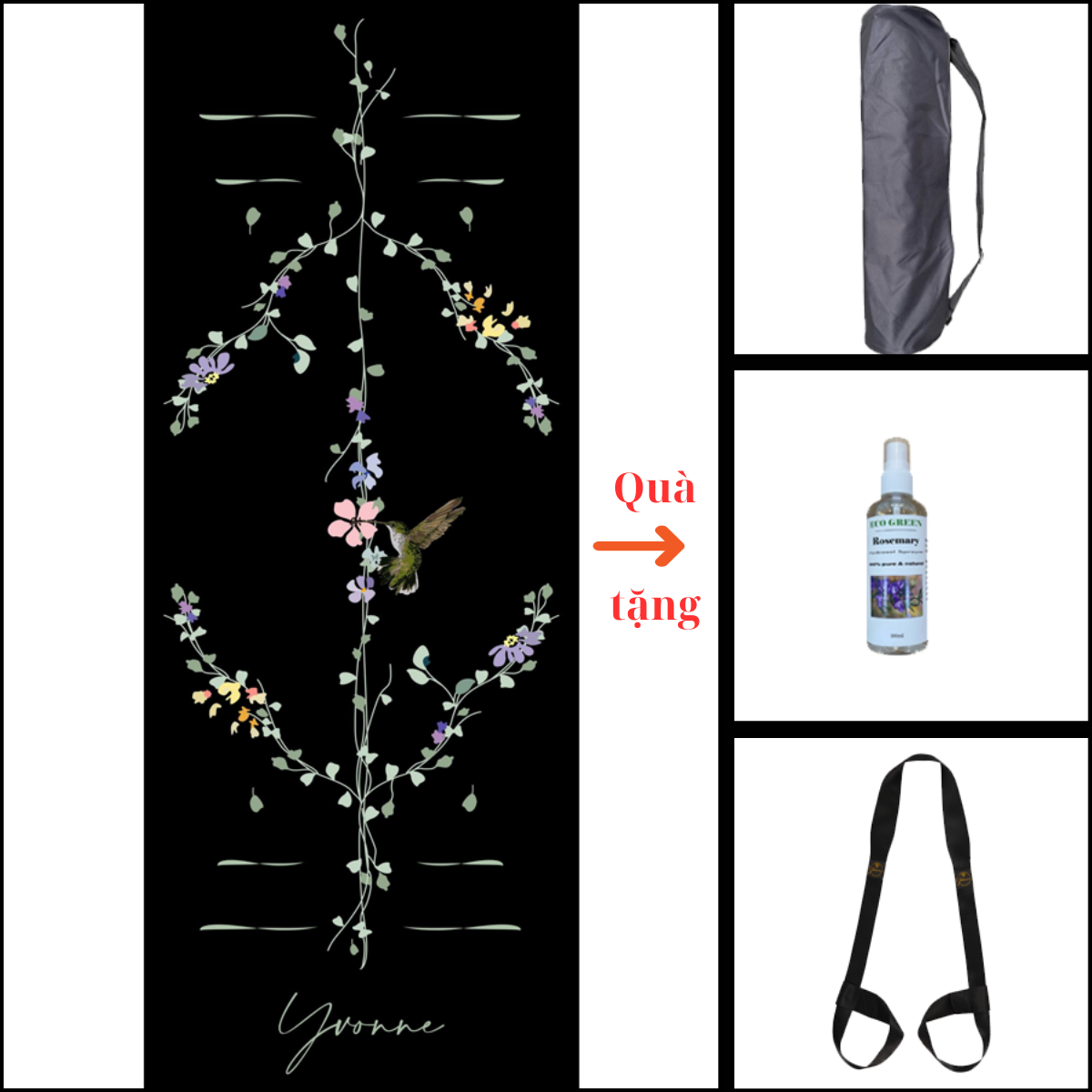 Hummingbird Black – Thảm Yoga 4mm – Bề Mặt Nhám, Bám Ổn Định, Dễ Kiểm Soát Tư Thế - Image 3